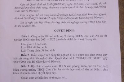 Kết quả xét tốt nghiệp lớp 9 năm học 2021 – 2022